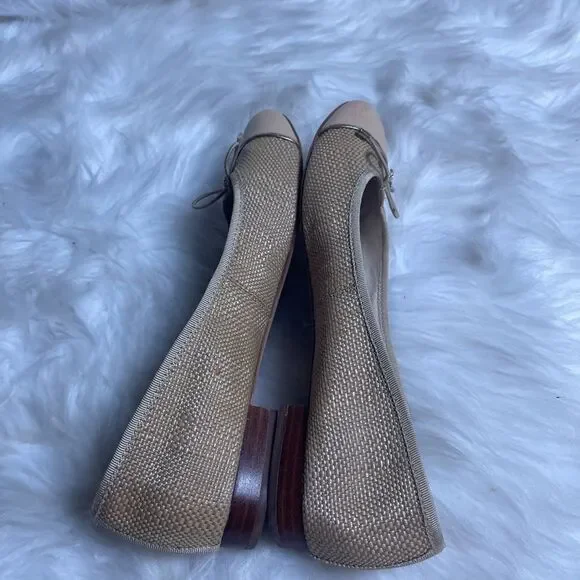 Sam Edelman leather tan and beige Rafia slip on flats bow accent size 8 - Picture 8 of 10